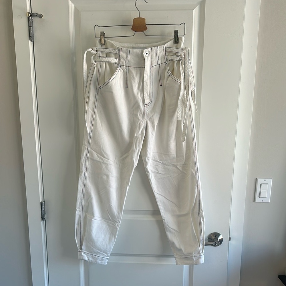 Something Navy Tie Waist White Jeans